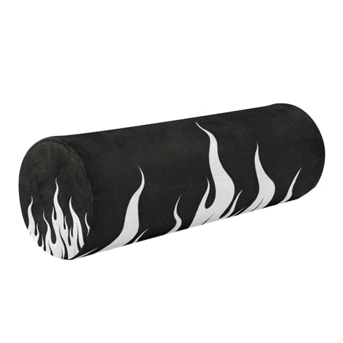 EtherSpher Black Fluorescent Cool Flame White Decorative Bolster Pillow for Bed Round Pillows for Chairs Round Seat Cushion Bed Support almohada para cervicales y Cuello
