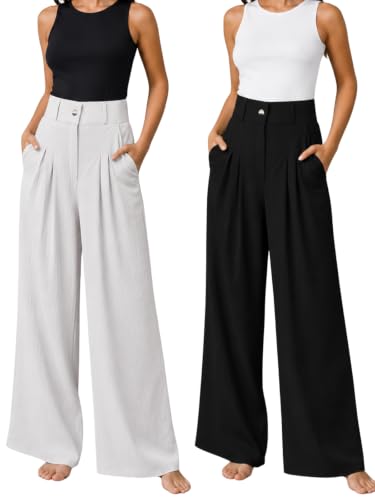 Image of GRECIILOOKS Trousers for Women High Waist | Wide Leg Trousers | Office Wear Pleated Korean Pants for Women's | Elegant Formal Pants