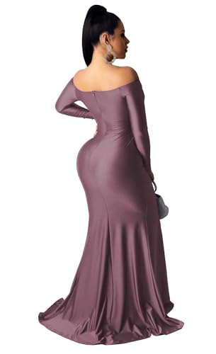 Image of Fooullaide Women Sexy Off Shoulder Elegant V Neck Wrap Formal Evening Gowns | Bodycon, Floor Length, High Split Mermaid Maxi Dress, Stretchy, Prom, Wedding Guest, Cocktail Bridesmaid Wear