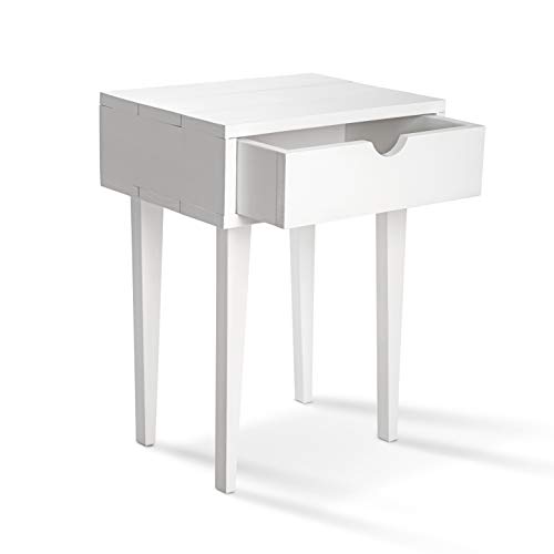 SUENOSZZZ Mesita de Noche Color Blanco Estilo nordico para Dormitorio de diseño con Cajon | Mueble