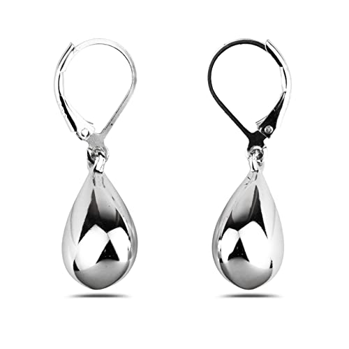 LaTisoro 12mm Sterling Silver Dangle Teardrop Earrings - 100% Hypoallergenic & Allergy Free Jewelry