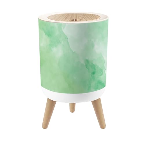 Image of Small Trash Can with Lid Watercolor texture for graphics Green mint colors Pastel delicate 1.8 Gallon Dog Proof Trash Can Round Garbage Can Waste Bin Wastebasket for Bathroom Bedroom Living Room