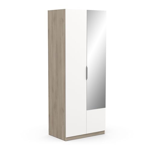 Demeyere 391381 Espejo y Armario, 2 Puertas, 1 nicho Moderno, Color Roble Kronberg y Blanco Mate, 79,4 x 51,1 x 203 cm, Madera de ingeniería, Gris