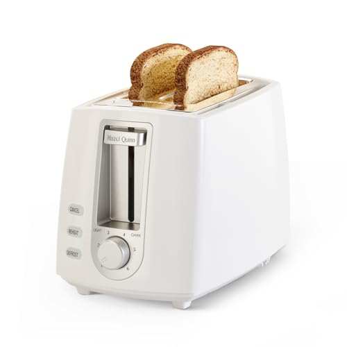 Hazel Quinn 2-Slice Compact Toaster - Wide Slots for Thick Bread & Bagels, 6 Browning Levels, Even Heating, Removable Crumb Tray, Quick Toast, Ideal for Breakfast & Small Kitchen - White