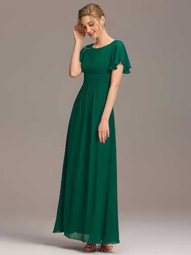Image of Ever-Pretty Women's Spring Elegant Round Neck Short Sleeve Chiffon Empire Waist Floor Length Formal Dresses Bridesmaid Dress