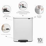 Brabantia Poubelle Bo Pedal, Blanc, 2 Seaux intérieurs de 30L - 3