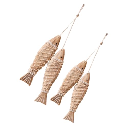 LALAFINA 2弦 地中海スル木製魚型壁掛け装飾 串 ビンテージ風木製壁飾り 湖畔住宅やビーチハウス向けコースタルインテリア