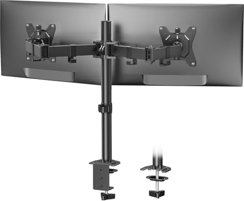 Dual Arm Monitor Mount, Full Motion Height Adjustable Desk Riser Stand with C-Clamp Installation for Two 13 to 27 inch Computer Screens, up to 17.6lbs Each Arm by HUANUO
