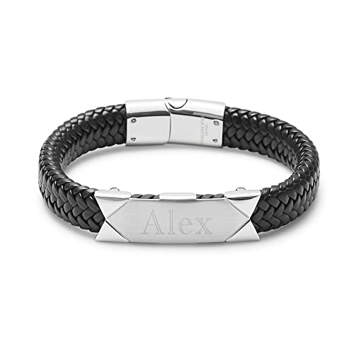 Eve's Addiction Engraved Men's Bracelet - Custom Black Leather Id Bracelet #TOP19