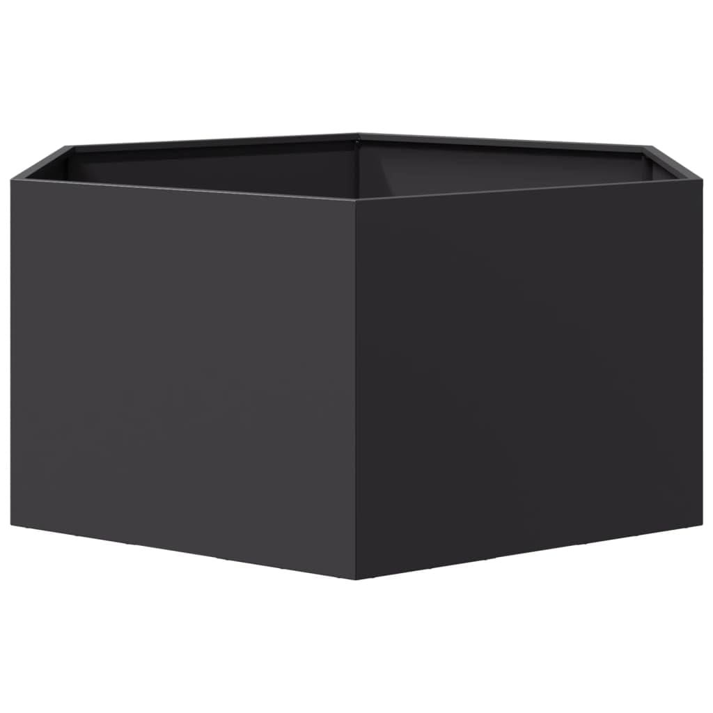 Macetero de jardín negro hexagonal de acero 104 x 90 x 45 cm, jardinera elevada sin fondo para plantas, verduras y hierbas aromáticas, diseño abierto para drenaje y crecimiento