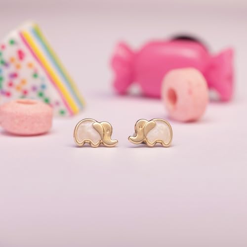 Image of CaratLane 14 KT Yellow Gold White Elephant Earring for Kids