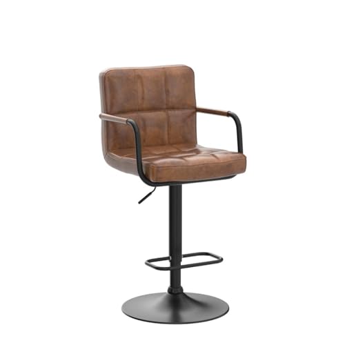 Furniliving Bar Stools Set of 2 with Back, Modern Square PU Leather Kitchen Stools with Armrest, Adjustable Counter Height Barstools for Kitchen Bar Pub Cafe (Yellowbrown) - Thumbnail 4