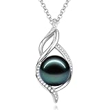FANCIME Gift for Women Wife Natural Tahitian Pearl Necklace Sterling Silver Moana Grace 10-12MM Black Pearl Luxury Jewelry Gift for Women, Mother, Wife, 16