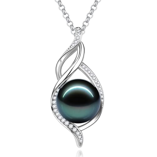 FANCIME Gift for Women Wife Natural Tahitian Pearl Necklace Sterling Silver Moana Grace 10-12MM Black Pearl Luxury Jewelry Gift for Women, Mother, Wife, 16
