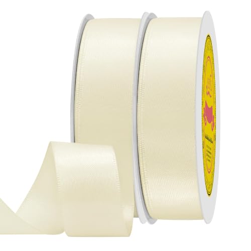 Image of 2 Rolls Double Face Ivory Satin Ribbon 7 /8 Inch Polyester Ivory Ribbon for Gift Wrapping Very Suitable for Weddings Party Invitation Decorations and More,Total 50 Yards