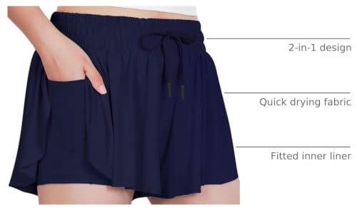 Image of Witwot Butterfly Shorts Girls, 2-in-1 Teen /Kids Girl Flowy Athletic Skort