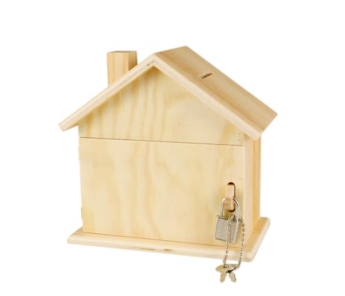 MegaCrea DIY Tirelire en Bois Forme Maison avec Cadenas 15 x 8