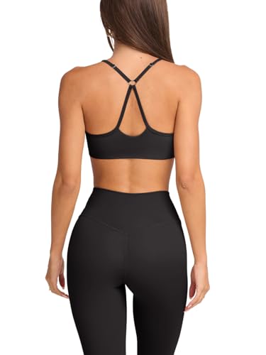 Image of LASLULU Womens Adjustable Spaghetti Straps Sports Bra Sweetheart Neck Wireless Padded Workout Yoga Crop Tops