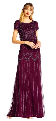 Image of Adrianna Papell Boat Neck Short Sleeve Blouson Beaded Gown