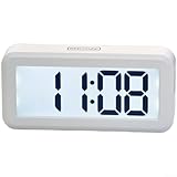 Dolvitrny Grande sveglia LCD con doppio allarme, conto alla rovescia, luce notturna e funzione snooze, retro magnetico, per scrivania o camera da letto, alimentata da 2 batterie AAA (bianco)