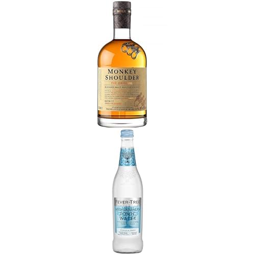 Monkey Shoulder Blended Malt Scotch Whisky, 70cl & Fever-Tree Light Indian Tonic Water 500ml (Pack of 8)