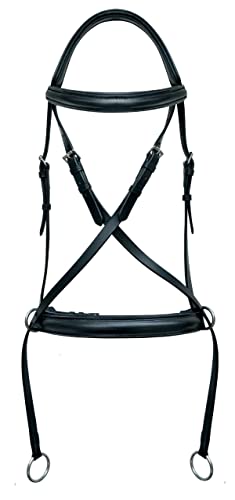 CHALLENGER Horse English Black Leather Padded Bitless Training Bridle Reins 805EB08BK