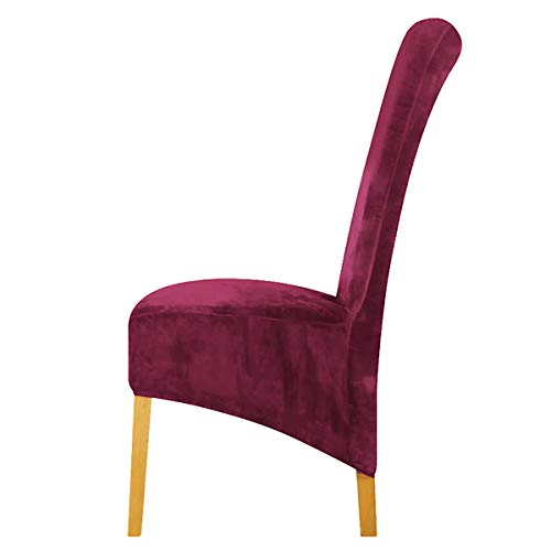 KELUINA Moderne Dekorationen Beständig Velvet Stretch Esszimmerstuhl Hussen - Spandex Plüsch Kurze Stuhlhussen Solide Große Esszimmerstuhl Protector Home Decor (Weinrot,4er Set(Groß)) Cover