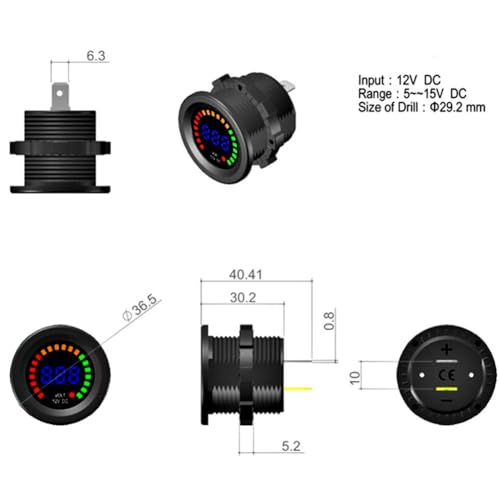 Keenso Motorrad Batterieanzeige, Motorrad 12V Digital LED-Anzeige Voltmeter Wasserdicht Batterieanzeige für 12V Motorrad Auto Boot ATV UTV Wohnwagen