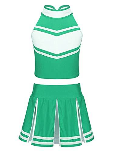 VernLan Girls Kid Cheerleading Halloween Costume Uniform High School Cheer Leader Tops with Skirts Outfit Fancy Dress Up Green 8 Years