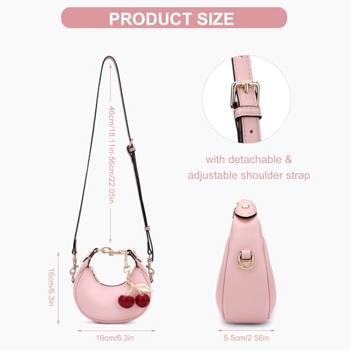 Image of JQWSVE Small Top Handle Bags for Women Mini Purses Cute Ladies Handbags Crescent Mini Crossbody Bags with Cherry