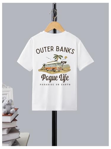 Image of RoseSeek Girl's Graphic Drop Shoulder Star Print Tee Tops Short Sleeve Crew Neck Summer Shirts