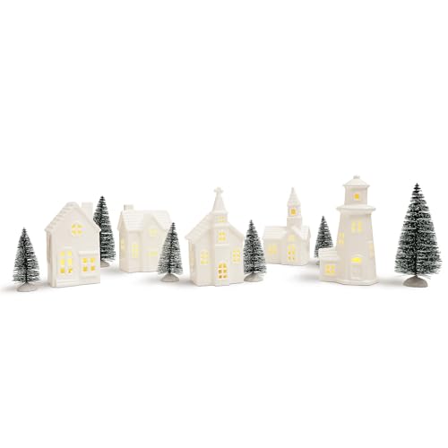Luxstyra 11Pcs White Ceramic Christmas Village Houses with Timer - image 8