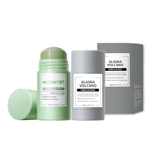 2 Pcs Face Mask Stick for FaceVolcanic and Wormwood Mud Mask StickDeep Cleanses Gently Removes Blackheads Repairs Skin1.41 FL OZ Each
