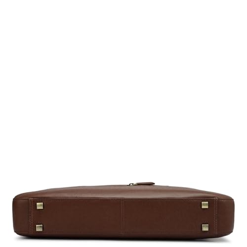 Image of Da Milano Genuine Leather Laptop Bag for Men & Women | Brown Office Briefcase Fits 14 inch Laptop | Business Work Bag with Card Slots, Zip Pockets & Detachable Shoulder Strap