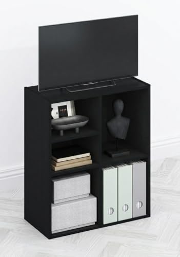 Image of Furinno TOMI TV Stand, 5-Cube Entertainment Center with Open Shelf, Reversible TV Console, for Living Room, Bedroom, Home Office, Blackwood