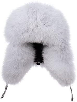 Real Rex Rabbit Fur Bomber Hat Unisex-Adult Weather Fox Fur Aviator Hat Windproof Outdoor