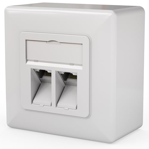 maintec CAT8.1 Universal toma de red, Ethernet de 40 Gbit/s, montaje en superficie o empotrado, 2x RJ45 Keystone blindado, EIA/TIA-568-A/B 8P8C, retrocompatible con CAT8, CAT7, CAT6a, CAT6, CAT5e