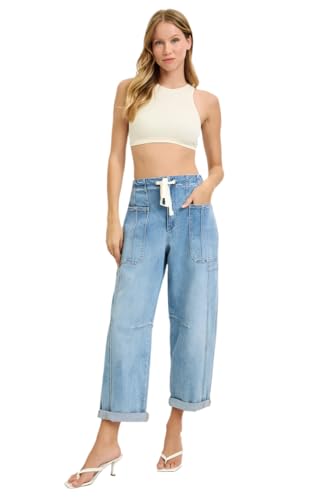 Risen Jeans - High Rise Crop Wide Barrel Cargo Pocket Jeans - PG21142