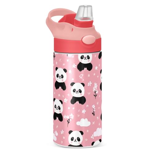 Boccsty Cute Panda Kids Water Bottle with Straw Lid Animal Insulated Stainless Steel Reusable Tumbler for Boys Girls Toddlers 12 oz