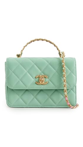 CHANEL Women's Green Lambskin Logo Top Handle Bag
