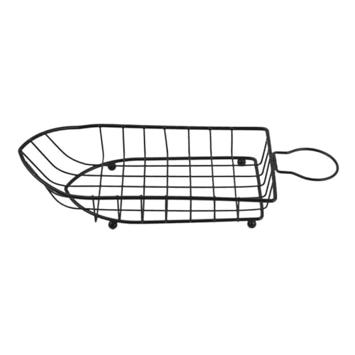 OKUMEYR Boat-shaped Iron Snack Basket for Fries and Bread, Black Metal Fruit Container and Food Presentation Holder for Kitchen and Home Use