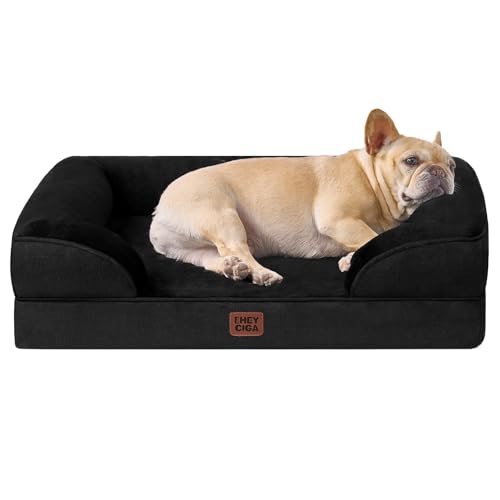 Image of EHEYCIGA Orthopedic Dog Bed for Medium Dogs, Waterproof Memory Foam With Sides, Non-Slip Bottom and Egg-Crate Foam Couch, Washable Removable Cover, Black