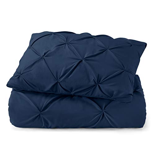 Image of Nestl Twin Comforter Set Pinch Pleat Comforter, Bedding Comforter Sets, Comforter Set for Twin Bed, Pintuck Comforter Set Twin /Twin XL Size, Down Comforter with 1 Pillow Sham, 2-Piece - Navy Blue