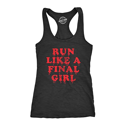 Funny Halloween Workout Tank for Women Run Like a Final Girl Graphic Tank Racerback Fitness Shirt with Horror Movie Quote Black Sleeveless Gym Top - Black XL