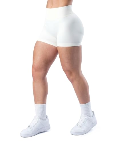 HAODIAN Women Seamless Gym Workout Impact Shorts 4.5'' Scrunch Butt Lifting Shorts White,XS