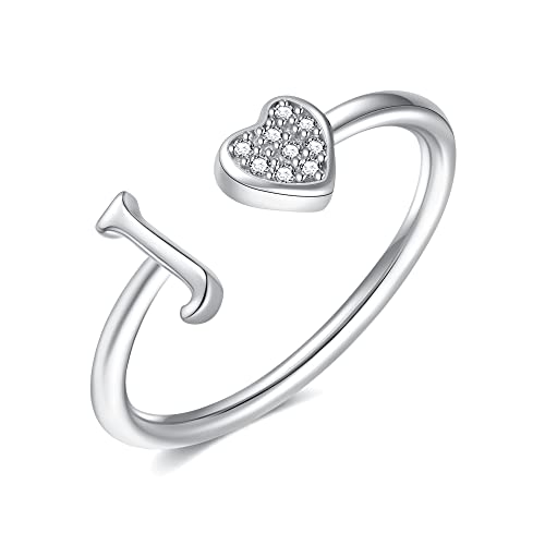 Image of Initial Rings for Teen Girls - S925 Heart Sterling Silver Rings for Teen Girls | 14K Gold /Rose Gold /Sterling Silver Plated Ring for Girls Kids Women Ring for Teenager Girls Gifts Adjustable, No Tarnish, Hypoallergenic