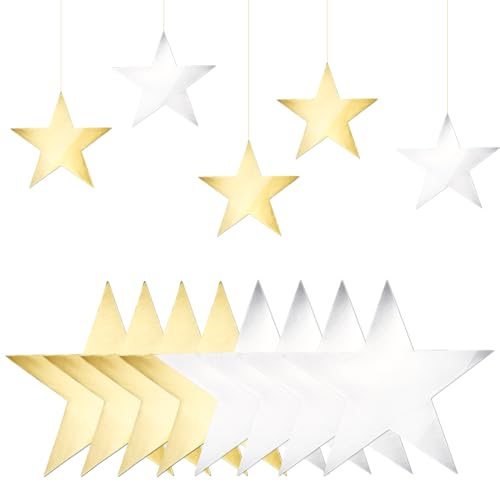 SOFPLATE 48Pcs Star Shape Cutout Paper Stars Cutouts 6 Inch Silver Golden Double Sided Printed Shiny Glitters Shimmer Art Confetti Cutout for DIY Crafting Bulletin Board Classroom Wall Party Decors
