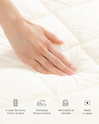 Miniatura 4 de Fuli Colchón De Futón Japonés, Cama Plegable Y Portátil, Almohadilla De Dormir Enrollable, Shikibuton, Fabricado En Japón Blanco, Individual