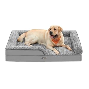 Feandrea Orthopaedic Dog Bed for Large Dogs, Waterproof Dog Sofa Bed with Removable Washable Cover, 36 x 27 x 6.5 Inches, Dove Gray UPGW252G01