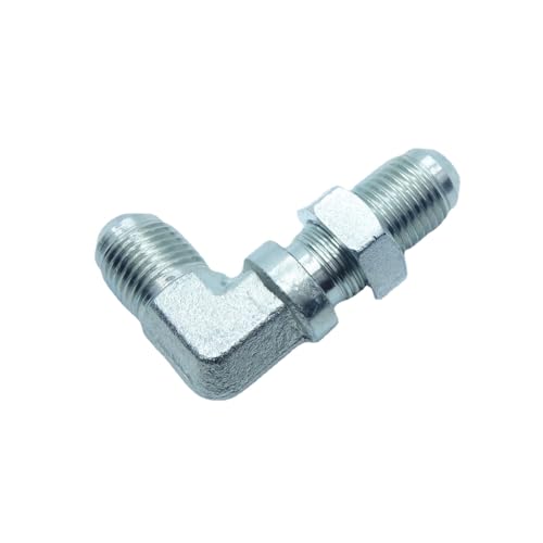 Image of 2 Piece 3 /8#6 JIC 37 Male Flare to #6 3 /8 JIC 37 Flare Bulkhead 90 Degree Elbow Hydraulic Steel Fitting